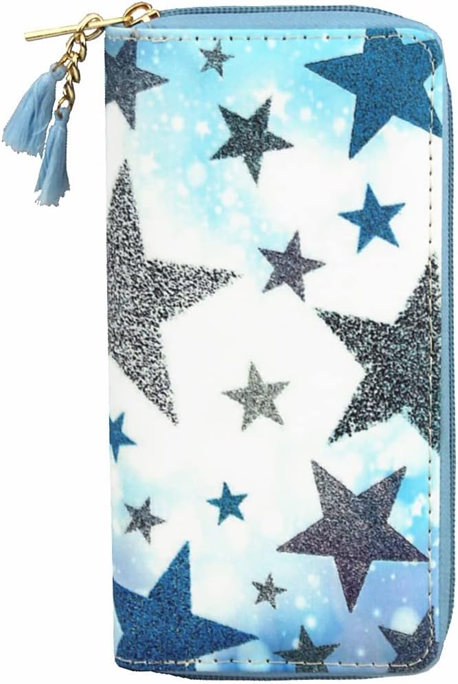 Timlee Cute Blue Star Zipper Wallet Long Clutch Bag PU Leather Purse,Women Wallet For Girls Christmas Gift(0316A) - Image 1